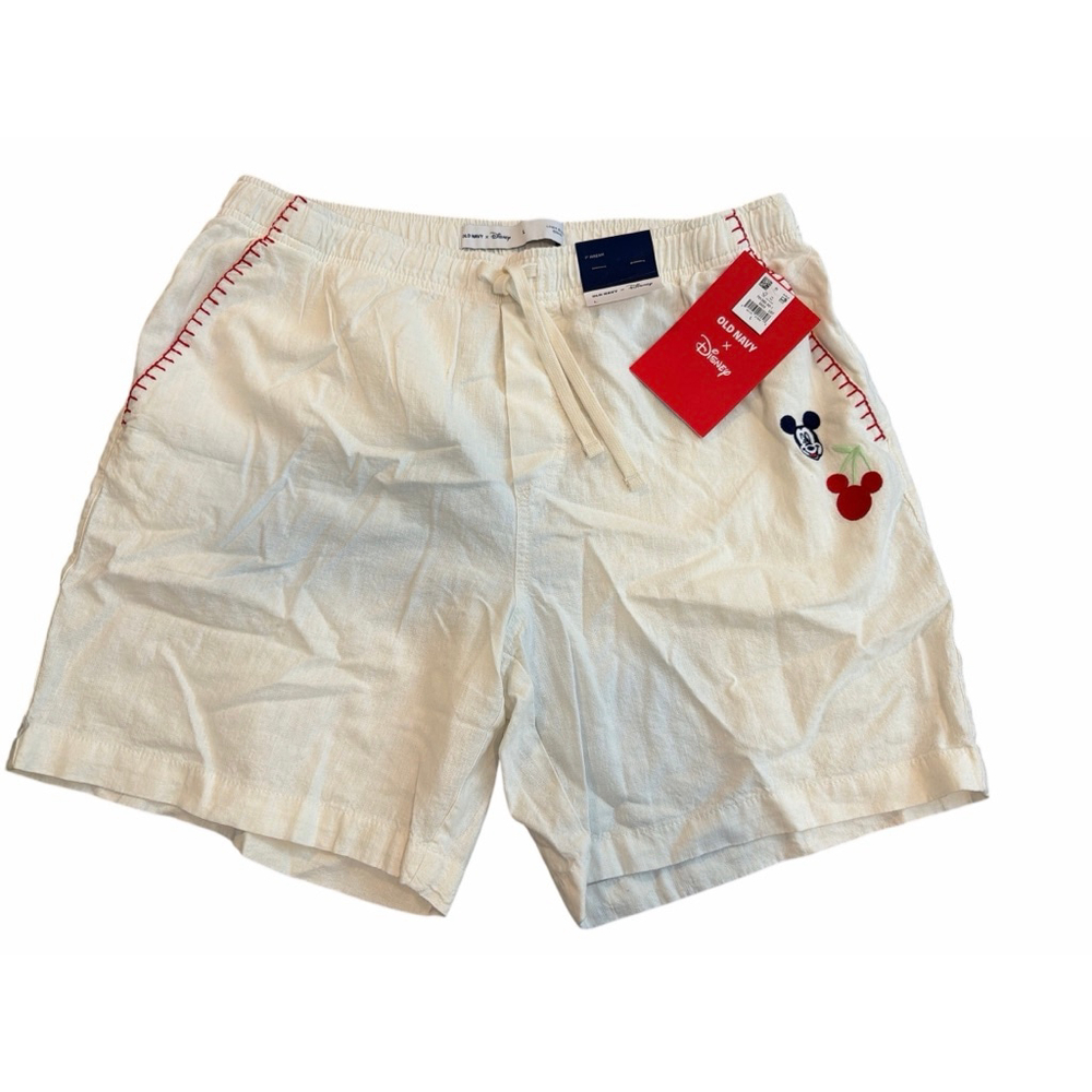 NWT Old Navy Men's Mickey Mouse Embroidered Shorts - Cream - Size L